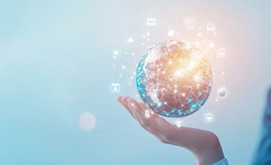 Connected world: a digital globe resting on a palm, symbolizing global data