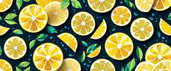 Lemon citrus slices vector pattern abstract design illustration background