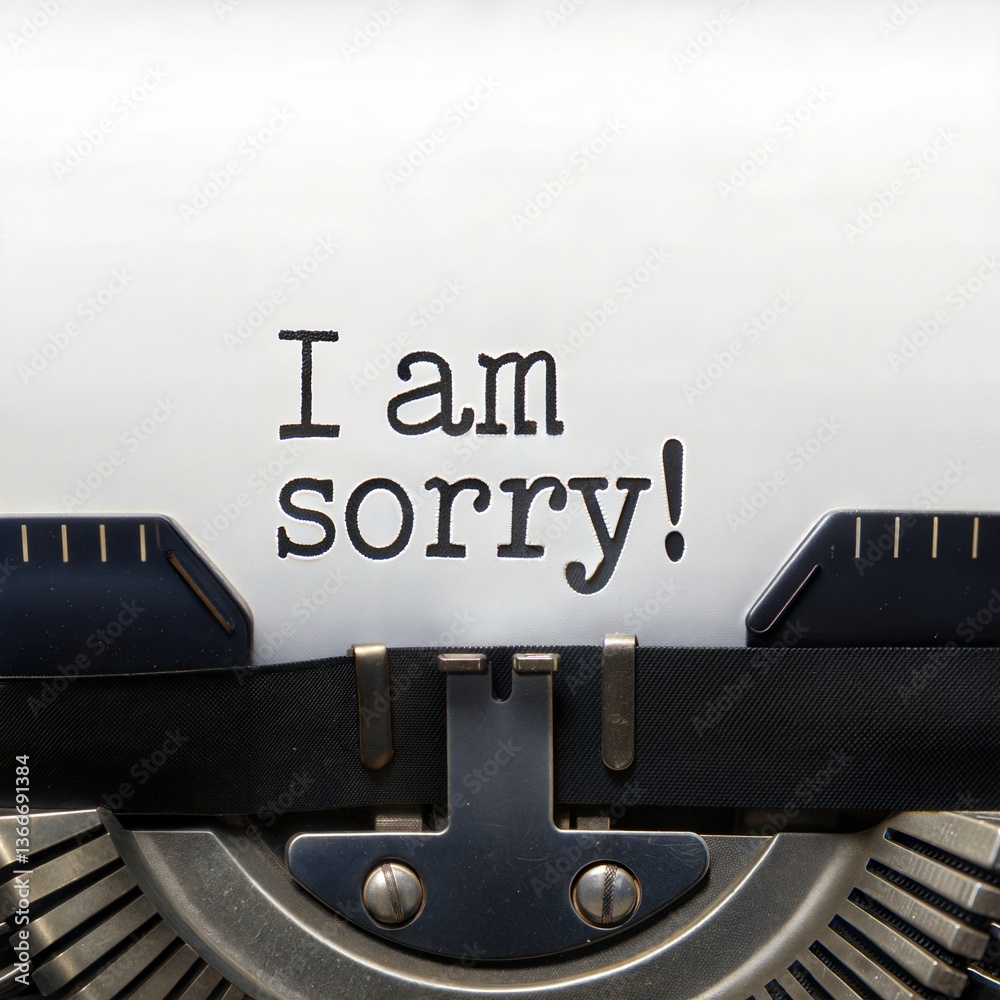 Fototapete i am sorry typed in bold letters on a sheet of paper, displayed in a retro typewriter, symbolizing r