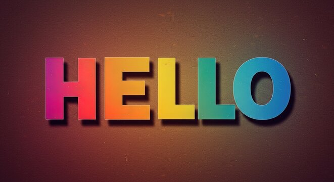 Colorful hello text with shadow effect on a textured brown background- design, text, vector, exclamation, message, interjection, letter