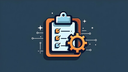 Naklejka premium Technical Standard: Clipboard with Gear Checklist Icon 