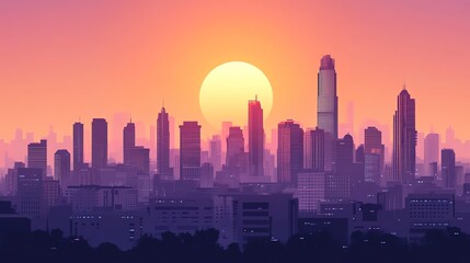 Naklejka premium Simplistic and Elegant Bangkok Cityscape Minimalistic Illustration