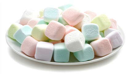 plate of soft and chewy marshmallows in pastel colors creates delightful and inviting scene, perfect for sweet treats and celebrations