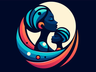 Happy mother’s day greetings card, poster, banner. Art for mother's day. African mother and child. Modern digital art with futuristic gradient shapes, love, motherhood, family bond, maternal care