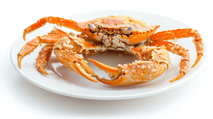 Crispy and golden deep fried soft shell crab served on white plate, showcasing its vibrant orange color and intricate details, perfect for seafood lovers