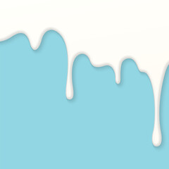 Minimalist fresh milk flows onto light blue square background graphic illustration have blank space.
