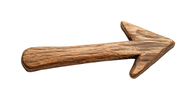 Handcrafted Wooden Arrow Sign Pointing Right with Unique Design and Carefully Carved Isolated on Transparent Background