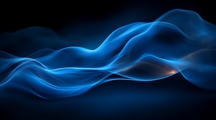 Abstract Blue Waves Flowing Against a Dark Black Background