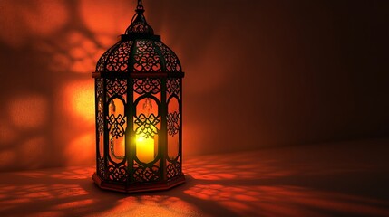 An ornate lantern casting intricate shadows with warm candle light