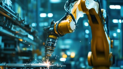 A robotic arm in an advanced autonomous shipyard, assembling AI-driven cargo ships with energy-efficient hull designs, Marine-tech style