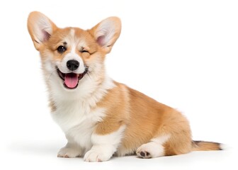 Happy Welsh Corgi Puppy Vector Illustration – Cute Winking Dog Clipart on White Background, Cute winking Welsh Corgi puppy vector clipart, perfect for stickers, logos, and digital designs.