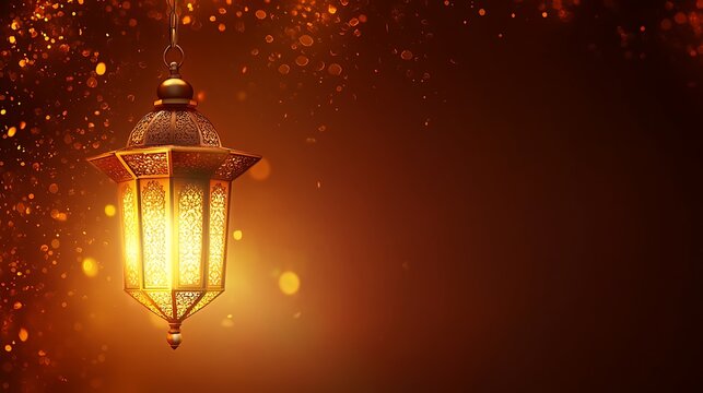 A decorative golden lantern shining brightly with a warm glow - Powered by Adobe