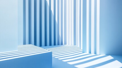 Obraz premium Abstract blue minimalist interior, sunlight, shadows, display
