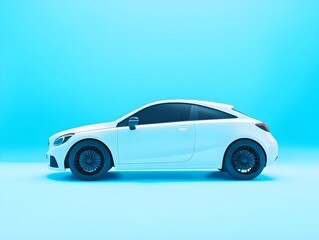 Naklejka premium 3D rendering of a white electric car isolated on a blue background, in a minimalist style with soft lighting and high resolution.