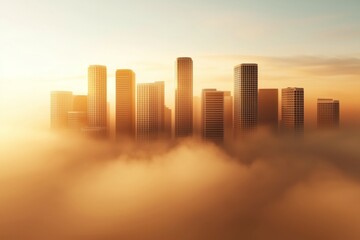 A city skyline is shown with a hazy, foggy atmosphere