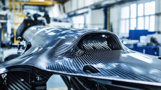 A robotic arm in an aerospace composite factory, precision-molding carbon fiber structures for supersonic jets, Aerospace style