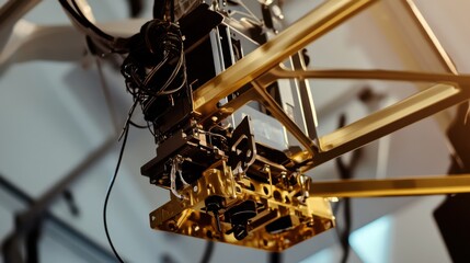 A robotic arm in an aerospace laboratory, assembling satellite communication antennas with AI precision for space missions, Aerospace-tech style