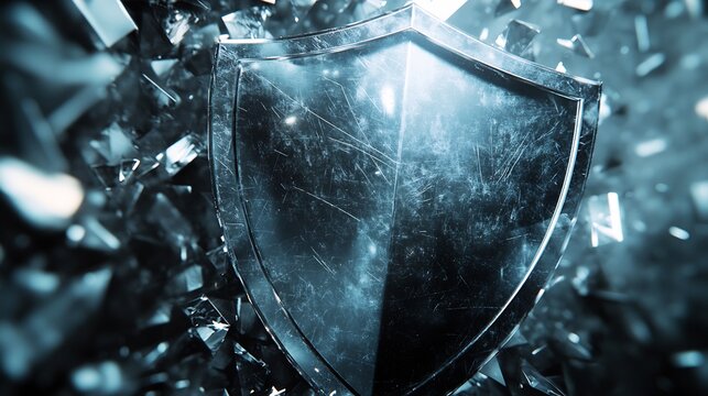 Risk management shield protecting falling objects abstract background security concept metallic textures