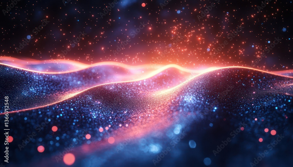 Sticker digital space-inspired background with glowing particle trails and depth