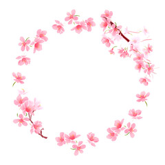 Painted wreath of pink Sakura. Floral Design Element for Birthday, New Year, Christmas Card, Wedding Invitation, Marketing, Advertising and Presentation.