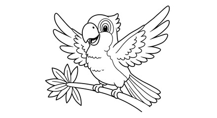 Obraz premium Cheerful parrot coloring page design with wings raised 
