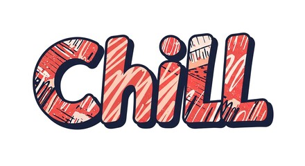 The word chill with a red and white pattern on a white background- design, text, vector, exclamation, message, interjection, letter