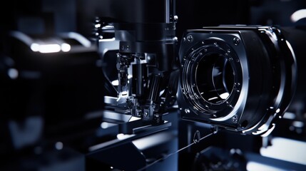 A robotic arm in an AI powered factory, assembling high-precision optics for augmented reality systems, Tech-optics style