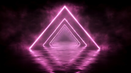 Glowing pink neon tunnel through the dark atmosphere is visible