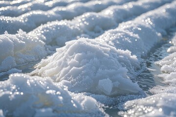 Glimmering White Ice Field with Frosted Texture and Snowy Decoration