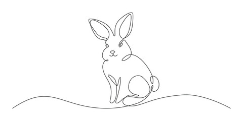 Easter Bunny in continuous one line drawing. Cute rabbit silhouette with ears in simple minimalistic style for spring design greeting card and web banner. Editable stroke. Linear Vector illustration