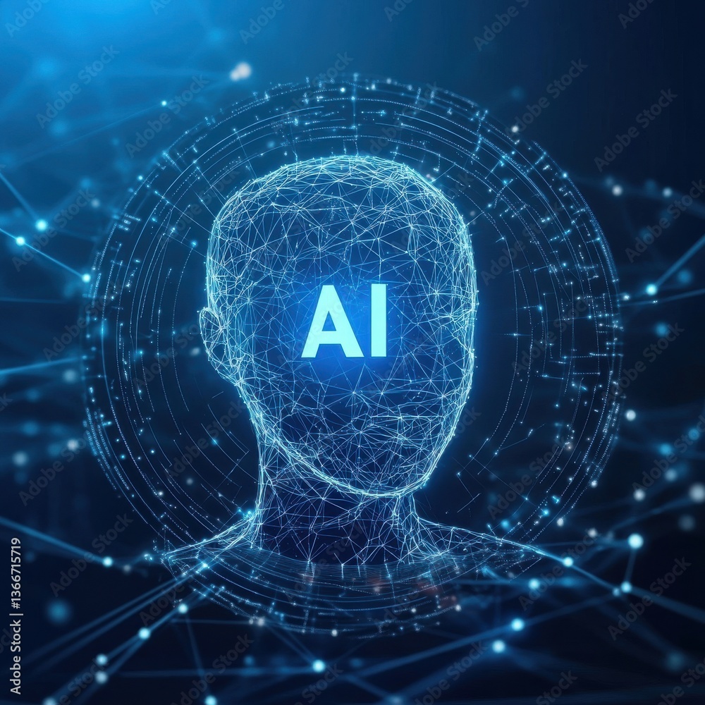 Aufkleber a blue head with a face made of lines and a word ai in the center