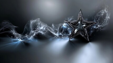 A metallic star sits among shimmering nebulous light effects