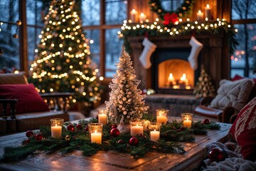Fototapeta premium Nostalgic Christmas Eve Setting with Warmth and Twinkling Decorations