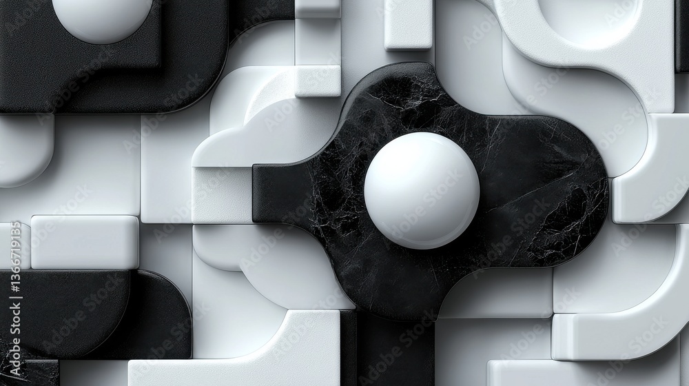 Poster a black and white abstract image of a ball with a white circle in the middle