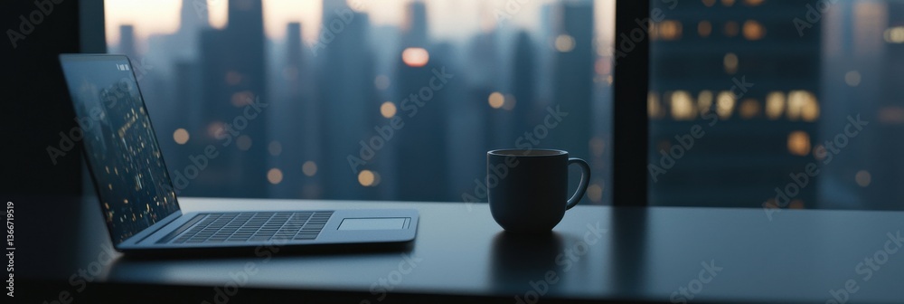 Aufkleber a laptop is open on a desk with a cup of coffee next to it