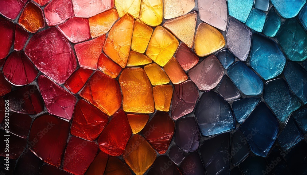 Poster dynamic shattered glass effect in vivid hues forming a modern abstract pattern