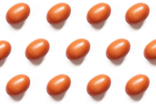 Seamless pattern of brown eggs on white background in symmetrical composition. Eggs lined up on light background. National Egg Day - Powered by Adobe