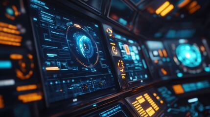 Fototapeta premium A high-tech control panel adjusting the efficiency of an automated system.