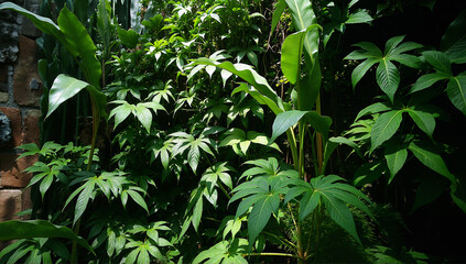 Obraz premium Lush Greenery of Diverse Tropical Plants in a Natural Setting