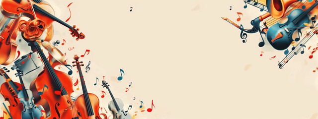 Overlapping Icons of Classical and Modern Musical Instruments Create a Sleek and Professional Abstract Design
