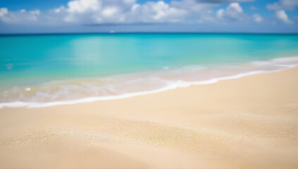 Fototapeta premium Tranquil Beach Scene with Soft Sand and Calm Turquoise Waters