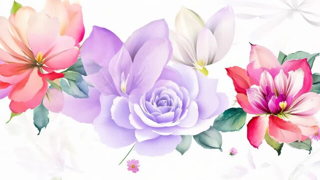 Seamless Loop Animation of Wedding Flower Watercolor Composition with Floral Background