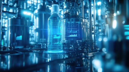 Obraz premium A holographic display of a chemical engineering simulation with data charts.