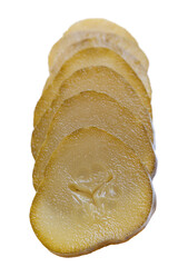 Fresh sliced green pickles isolated over white