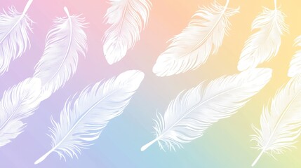 Obraz premium Pastel rainbow background, floating feathers, design element