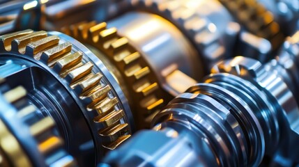 A mechanical gear assembly covered in lubricant, reflecting industrial efficiency.