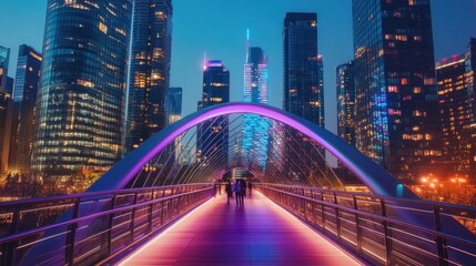 Obraz premium A modern bridge with architectural lighting and advanced structural support.
