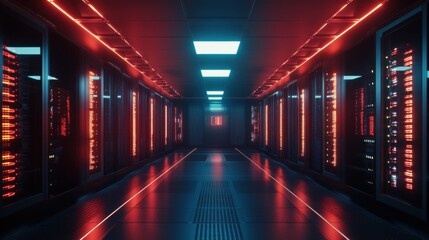Fototapeta premium A modern data center with quantum computing machines processing encrypted data.
