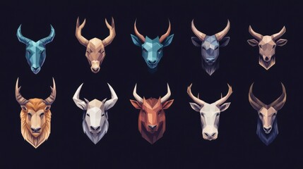 Fototapeta premium Minimalist Animal Head Designs in Repetitive Style