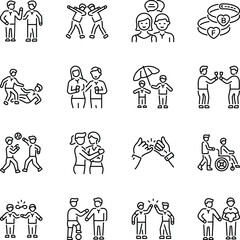 Set of Linear Style Friendship Goal Icons 